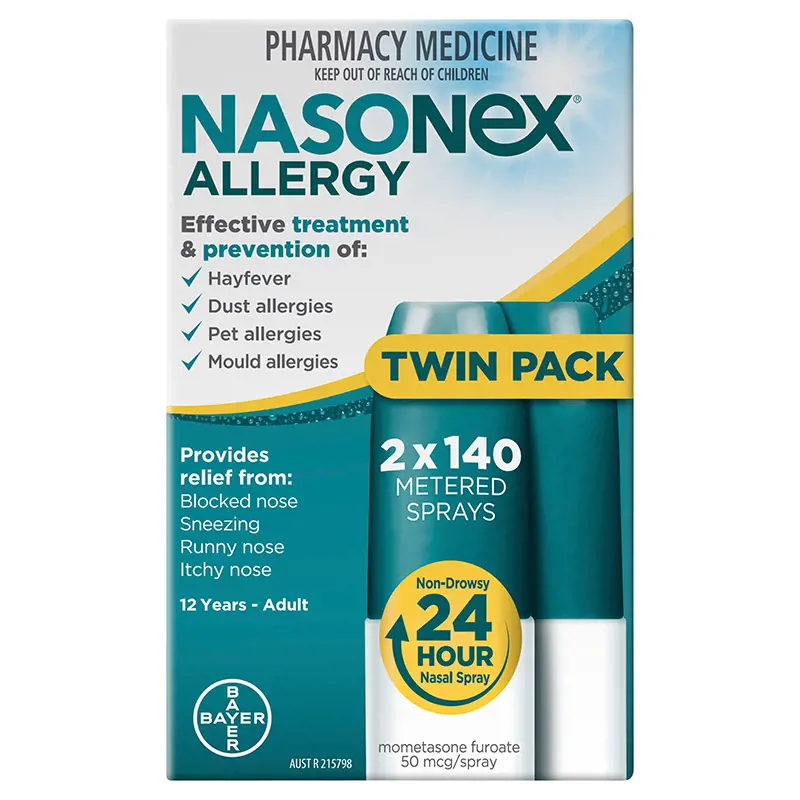 Nasonex Allergy Non-Drowsy 24 Hour Nasal Spray Twin Pack 2 x 140 Sprays